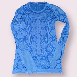 NEW WOT Lululemon Swiftly Tech Long Sleeve Heathered Pipe Dream Blue Snake Top